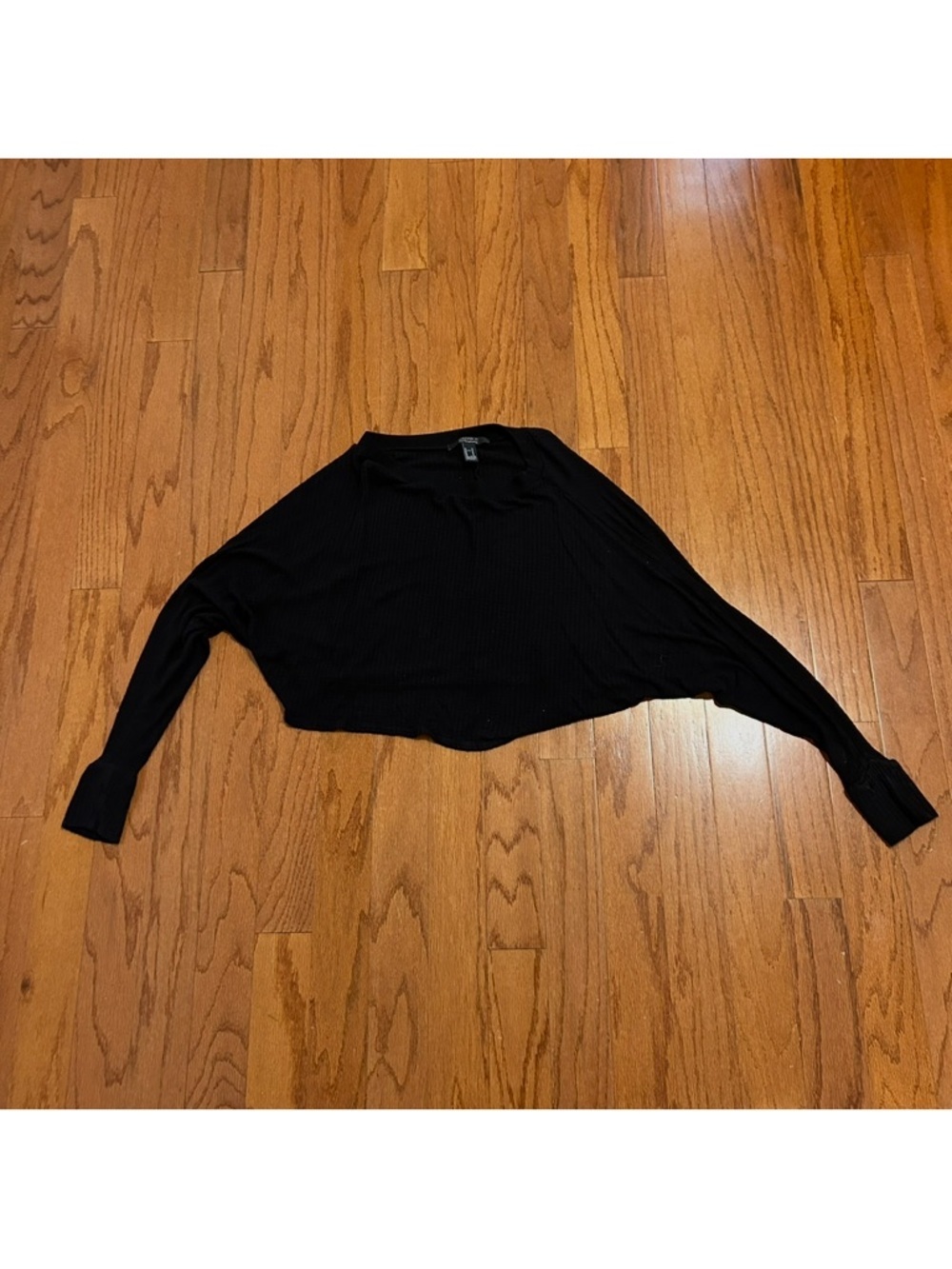 Forever 21 Black Long Sleeve Crop Top Ribbed Trendy Minimal Basic M - Picture 2 of 8